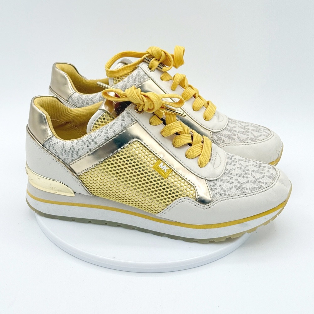 Michael Kors Georgie Trainer Sneakers Size 6.5 Womens Yellow White Gold SG19B